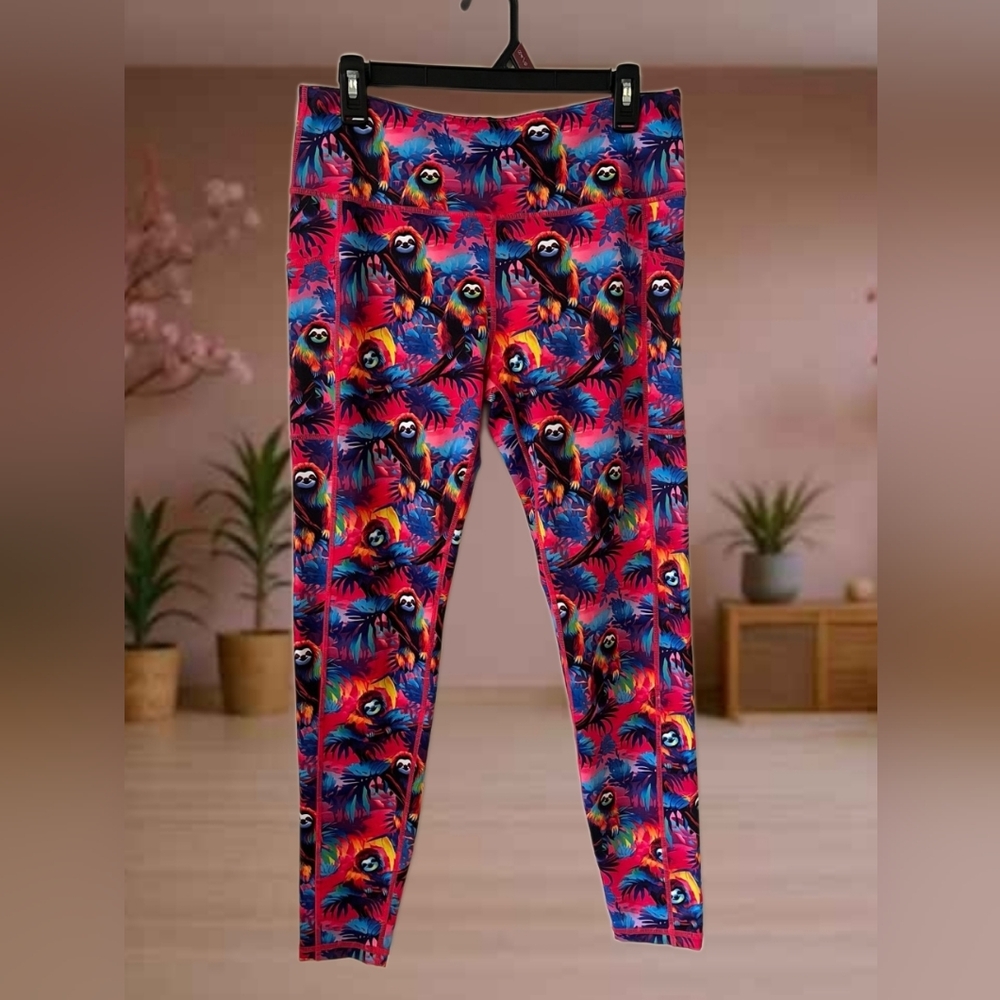 Constantly Varied Gear Hang In There Sloth Print Cropped Leggings With Pockets